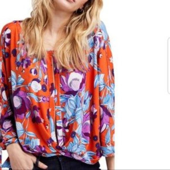 Free People Keepin On Orange Floral Top-Size Medium - Picture 1 of 8